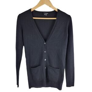 Theory Maira Royal Cashmere 1/2 Button Up Cardigan Black Long Sleeve